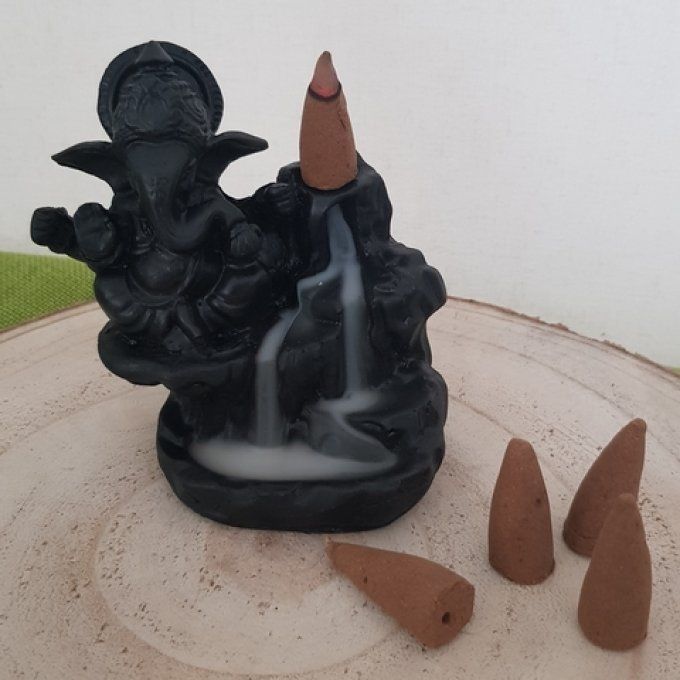 Porte-encens cascade Ganesh en résine pour cônes à reflux